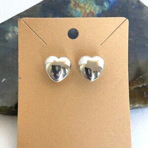 Sterling Silver 925 Italy 0.5" Hollow Puffy Heart Stud Earrings